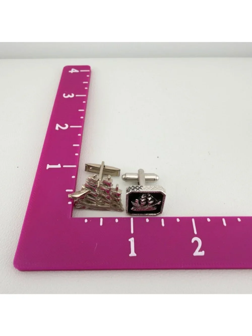 Vintage Cufflinks Set of 2 Tall Ships Mayflower Silver Tone Nautical Sailing